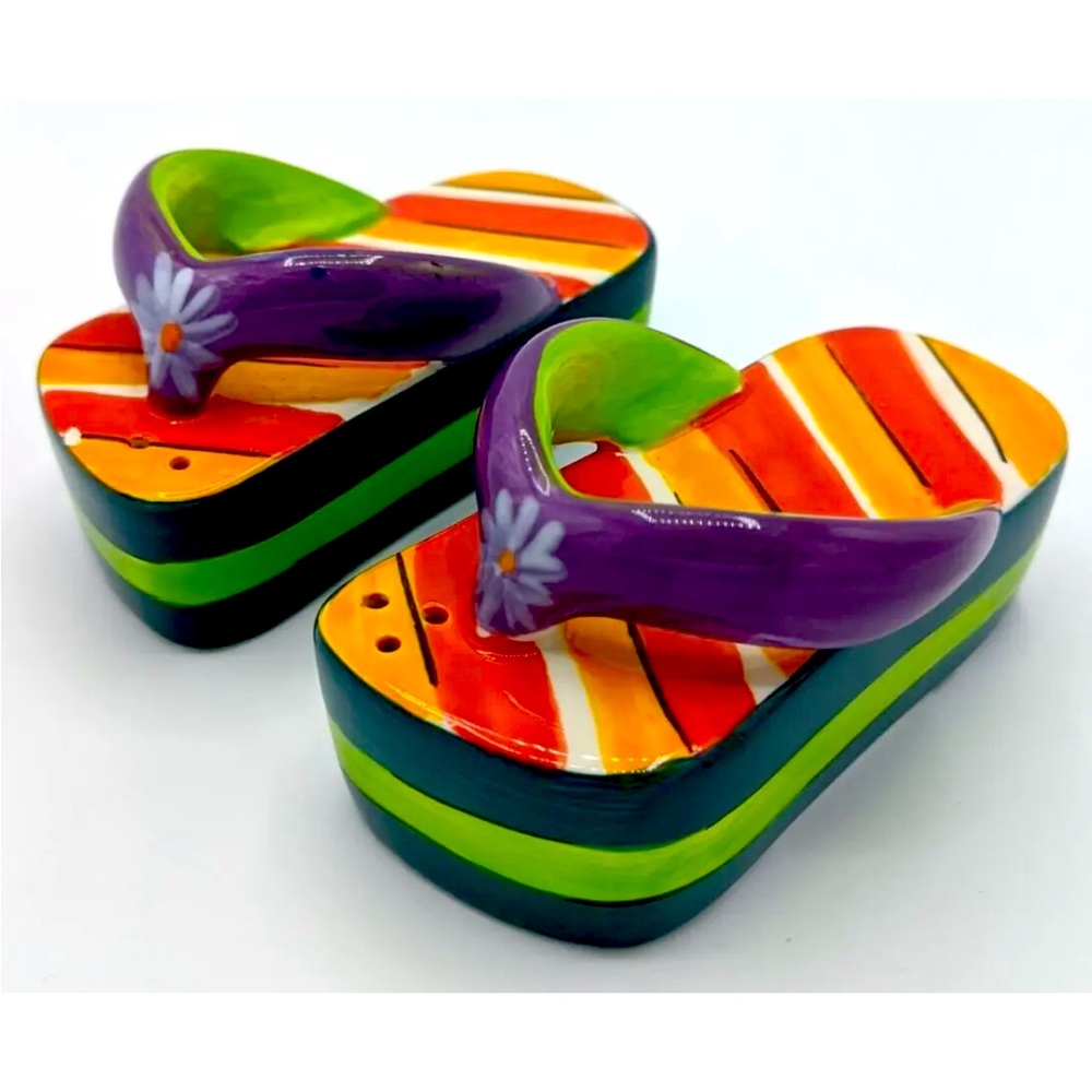 Summer Beach Flip Flops Salt & Pepper Shaker Set, Clay Art, CA Beach Sandals
